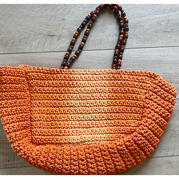 FREE PEOPLE FP COLLECTION ORANGE SUNRISE TAKE ME TO TULUM TOTE BAG BEADED WOVEN - Picture 8 of 10